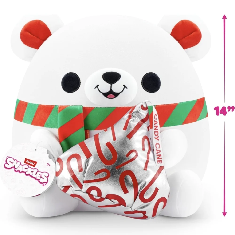 Snackles Christmas Polar Bear Candy Cane Kisses 14" Inch Plush by ZURU - Picture 7 of 7